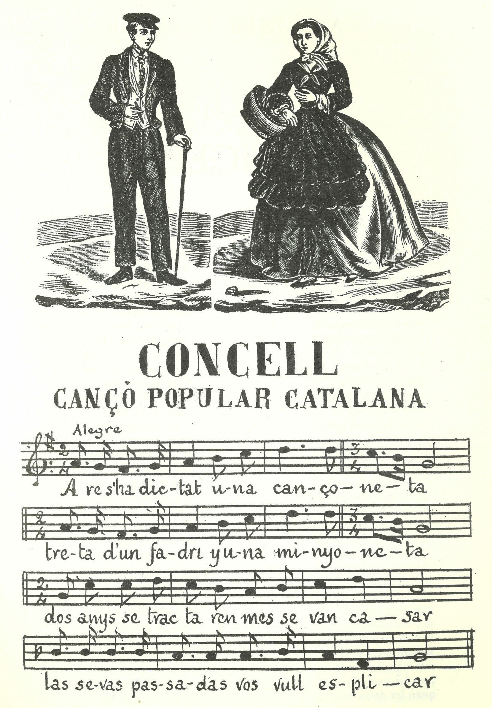 Melodia de la cançó publicada a Cançoner Popular (1901) d'Aureli Capmany, amb el dibuix procedent de la impressió de la cançó. Arxiu del Grup de Recerca Folklòrica de la Garrotxa.