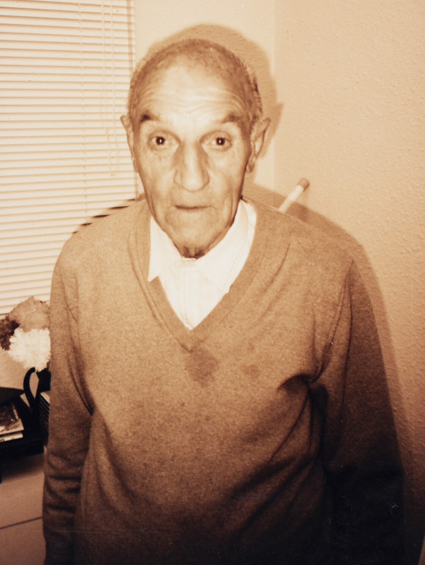 Peret Parra i Cordomí (1920-1997), en una imatge del 1995, al mateix dia de l'enregistrament. Josep Garcia i Miràngels. Arxiu del Grup de Recerca Folklòrica de la Garrotxa.