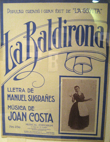 Coberta de la partitura de La Baldirona. Un èxit del cuplet català que va popularitzar la cantant Pepeta Ramos i Ramos, (1890-1970), coneguda per La Goyita. Cuplets.cat - Arxiu GRFG.