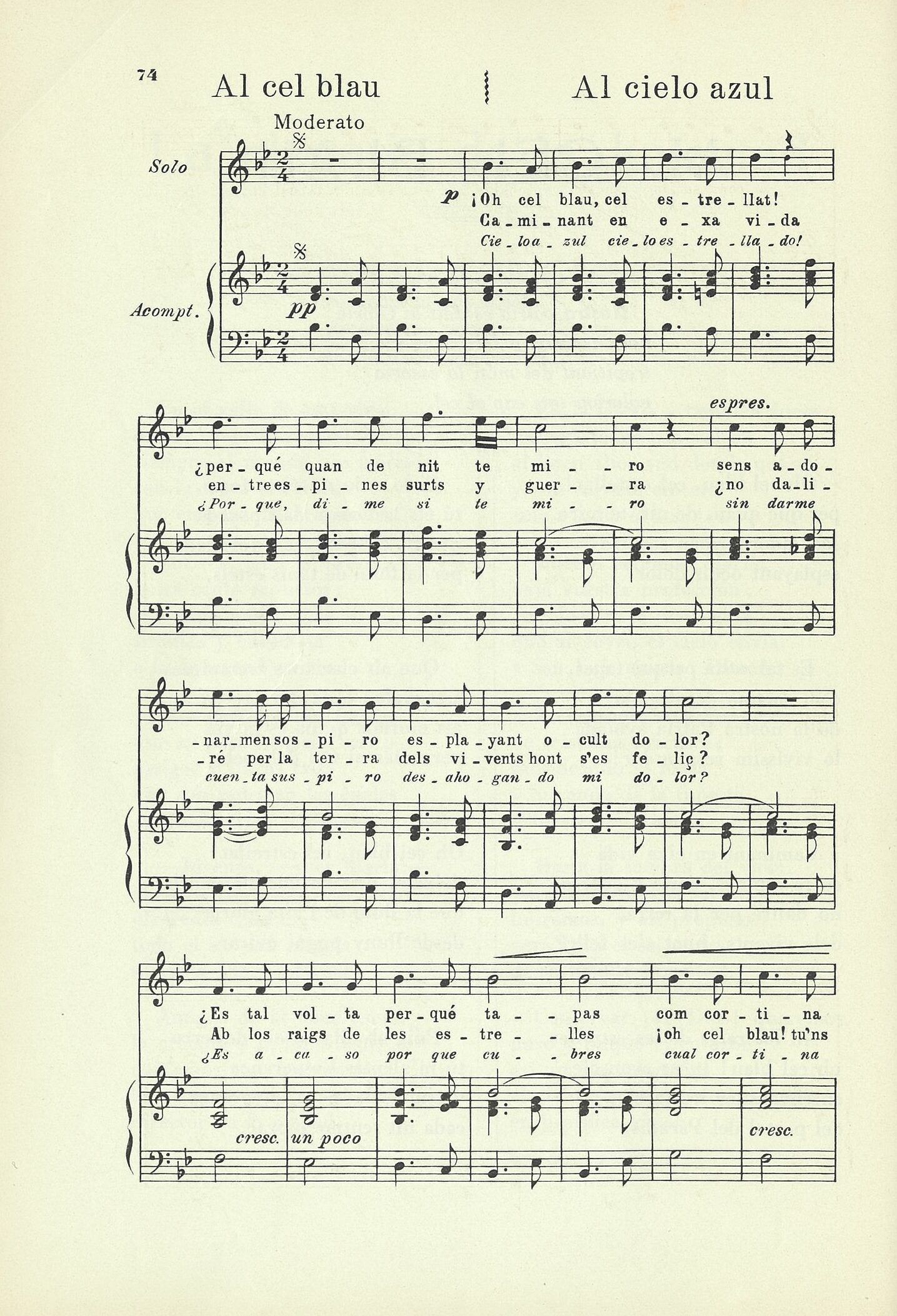 Primera pàgina de la partitura a veu i piano o orgue del mestre Lluís Millet (1867-1941) publicada a la primera sèrie de Cants espirituals per a ús del poble. Arxiu del GRFG.