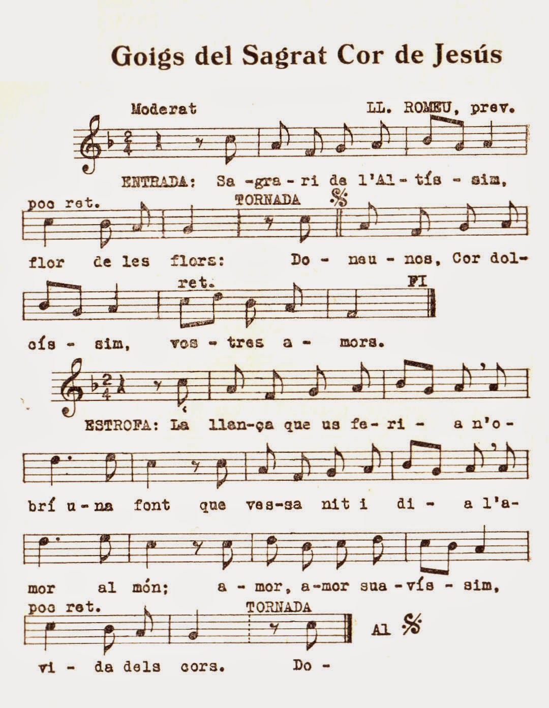 Melodia d'una altra versió musical dels Goigs, en aquest cas del mestre Mn. Lluís Romeu. Bloc, Goigs i devocions populars.